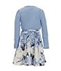 Color:Blue - Image 2 - Little Girls 4-6X Long Sleeve Shrug & Foiled-Printed Fit-And-Flare Dress Set