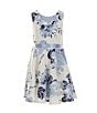 Color:Blue - Image 3 - Little Girls 4-6X Long Sleeve Shrug & Foiled-Printed Fit-And-Flare Dress Set