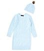 Color:Blue - Image 3 - Little Girls 4-6X Long-Sleeve Sweater Dress And Matching Hat