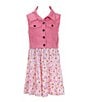 Color:Pink - Image 1 - Little Girls 4-6X Sleeveless Solid Twill Vest & Sleeveless Daisy-Printed Ruffle-Tier Dress