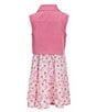Color:Pink - Image 3 - Little Girls 4-6X Sleeveless Solid Twill Vest & Sleeveless Daisy-Printed Ruffle-Tier Dress