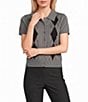 I.N. San Francisco Argyle Collared Short Sleeve Button Front Sweater - Image 1