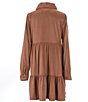 Color:Camel - Image 2 - Big Girls 7-16 Long-Sleeve Button-Front Faux-Suede Shirtdress