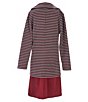 Color:Wine - Image 2 - Big Girls 7-16 Long-Sleeve Plaid Jacket & Sleeveless Solid A-Line Dress Set