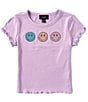 Color:Lilac - Image 1 - Big Girls 7-16 Short Sleeve Rhinestone Embellished Smiley Face Graphic Rib Knit T-Shirt