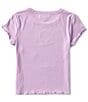 Color:Lilac - Image 2 - Big Girls 7-16 Short Sleeve Rhinestone Embellished Smiley Face Graphic Rib Knit T-Shirt