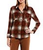 Color:Brandy/Ivory Plaid - Image 1 - Brushed Plaid Button Front Flannel Shirt
