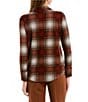 Color:Brandy/Ivory Plaid - Image 2 - Brushed Plaid Button Front Flannel Shirt