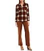 Color:Brandy/Ivory Plaid - Image 3 - Brushed Plaid Button Front Flannel Shirt