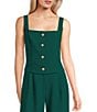 I.N. San Francisco Button Front Cropped Coordinating Vest Tank, Color:Evergreen - Image 1