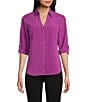 Color:Violet - Image 1 - Button Up Collard Shirt