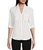 Color:Off White - Image 1 - Button Up Collard Shirt