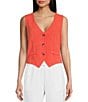 Color:Coral - Image 1 - Button Up Crop Boxy Vest