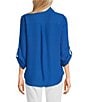 I.N. San Francisco Collared 3/4 Length Roll Tab Sleeve Button-Front Shirt, Color:Sapphire - Image 2