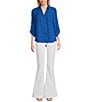I.N. San Francisco Collared 3/4 Length Roll Tab Sleeve Button-Front Shirt, Color:Sapphire - Image 3
