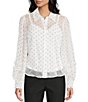 I.N. San Francisco Collared Long Puff Sleeve Button Front Ruffled Cuffed Top, Color:Off White - Image 1