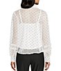 I.N. San Francisco Collared Long Puff Sleeve Button Front Ruffled Cuffed Top, Color:Off White - Image 2