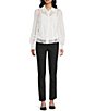 I.N. San Francisco Collared Long Puff Sleeve Button Front Ruffled Cuffed Top, Color:Off White - Image 3