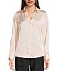 I.N. San Francisco Collared Long Sleeve Button Front Top, Color:Champagne - Image 1