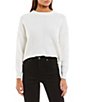 Color:Off White - Image 1 - Cropped Long Sleeve Crew Neck Pullover Sweater