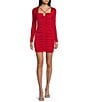 Color:Red - Image 1 - Cross Front Strap Long Sleeve Ruched Bodycon Dress
