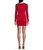 Color:Red - Image 2 - Cross Front Strap Long Sleeve Ruched Bodycon Dress