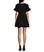 Color:Black - Image 2 - Deep V-Neck Ruffle Sleeved Fit & Flare Bubble Hem Dress