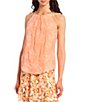 Color:Peach/White - Image 1 - Embroidered Floral Sleeveless Top