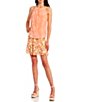 Color:Peach/White - Image 3 - Embroidered Floral Sleeveless Top