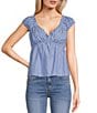 Color:Off White/Chambray Stripe - Image 1 - Flutter Sleeve Stripe Babydoll Top