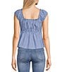 Color:Off White/Chambray Stripe - Image 2 - Flutter Sleeve Stripe Babydoll Top