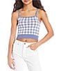 Color:Vintage Blue - Image 1 - Jacquard Checked Cropped Sweater Tank