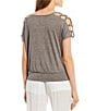 I.N. San Francisco Lattice Short-Dolman Sleeve Solid Knit Top, Color:Sand - Image 2
