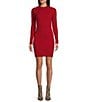 Color:Red - Image 1 - Braided Long Sleeve Mock Neck Bodycon Dress