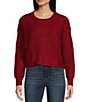 I.N. San Francisco Long Sleeve Crew Neck Cropped Pullover Sweater, Color:Red - Image 1