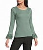 I.N. San Francisco Long Sleeve Feather Trim Sweater - Image 1