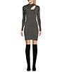 Color:Gunmetal - Image 1 - Mock Neck Long Sleeve Front Cut-Out Bodycon Dress