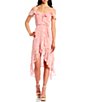 Color:Light Pink - Image 1 - Off-The -Shoulder Floral Ruffle Trim High-Low Pull-On Dress