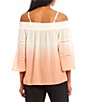 Color:White/Sherbert - Image 2 - Off-the-Shoulder Bell-Sleeve Ombre Dip-Dye Top