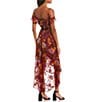 Color:Wine/Lilac/Yellow Floral - Image 2 - Off-The-Shoulder Printed Ruffle Trim High-Low Dress