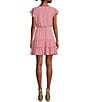 Color:Rose - Image 2 - Pebble Georgette Surplice Neckline Short Flutter Sleeved Tiered A-Line Dress