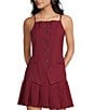 I.N. San Francisco Pin-Striped Square Neck Button Front Coordinating Vest, Color:Cranberry Stripe - Image 1