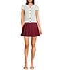 I.N. San Francisco Pleated Coordinating Mini Skort, Color:Cranberry Stripe - Image 3
