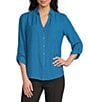 I.N. San Francisco Point Collar 3/4 Sleeve Button Front Top - Image 1