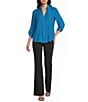 I.N. San Francisco Point Collar 3/4 Sleeve Button Front Top - Image 3