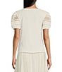 Color:Off White - Image 2 - Puff Short Sleeve Textured Knit Pullover Top