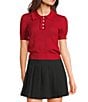 I.N. San Francisco Ruffle Collared Short Sleeve Sweater Top, Color:Red - Image 1