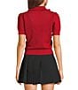 I.N. San Francisco Ruffle Collared Short Sleeve Sweater Top, Color:Red - Image 2
