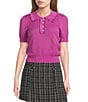 I.N. San Francisco Ruffle Collared Short Sleeve Sweater Top - Image 1