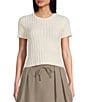I.N. San Francisco Satin Point Collar Tie Front Short Sleeve Sweater Top, Color:Ivory - Image 3